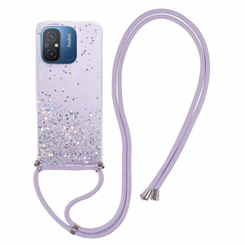 AW Series Anti-Drop TPU Case für Xiaomi Redmi 12C 4G Case Sparkle Epoxy Handyhülle mit Schlüsselband - Lila