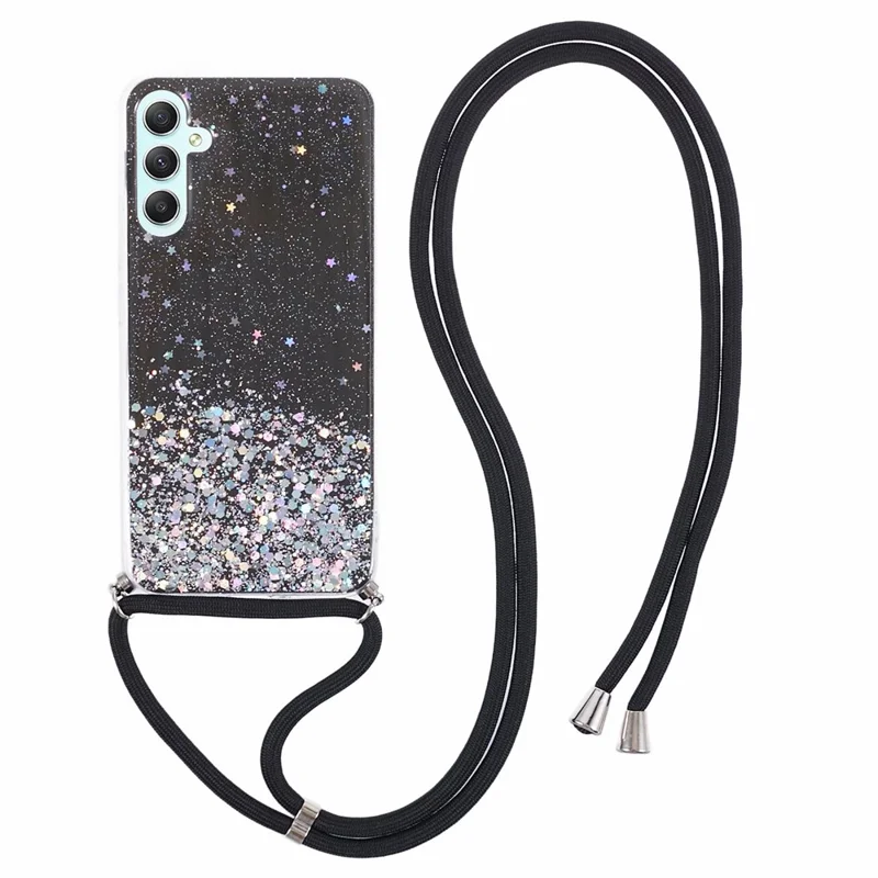 Série AW pour Samsung Galaxy A14 4G / 5G Étui Epoxy Shiny Phone Cover avec Lanière - Noir