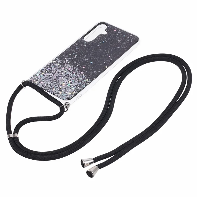 Série AW pour Samsung Galaxy A14 4G / 5G Étui Epoxy Shiny Phone Cover avec Lanière - Noir