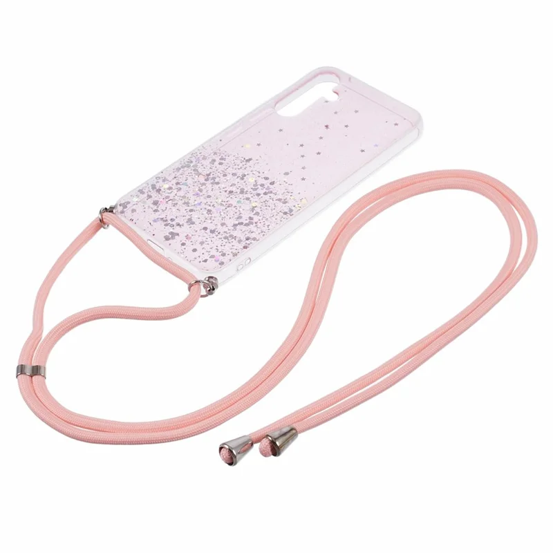 AW Series for Samsung Galaxy A54 5G Case TPU Epoxy Shiny Sparker Shell with Lanyard - Pink