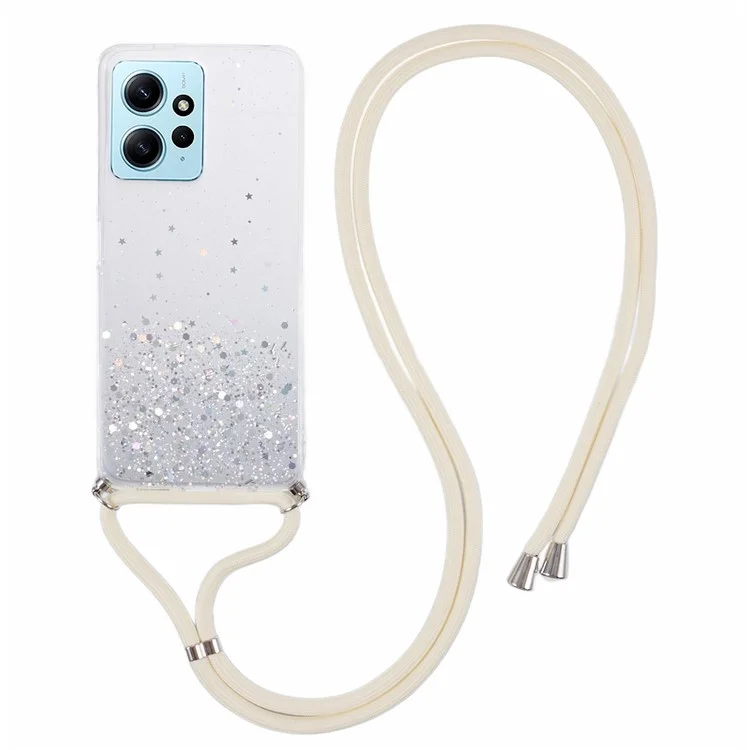 Capa Protetora de TPU da Série AW para Xiaomi Redmi Note 12 4G Case Sparkle Epoxy Slim Phone Cover com Cordão - Branco