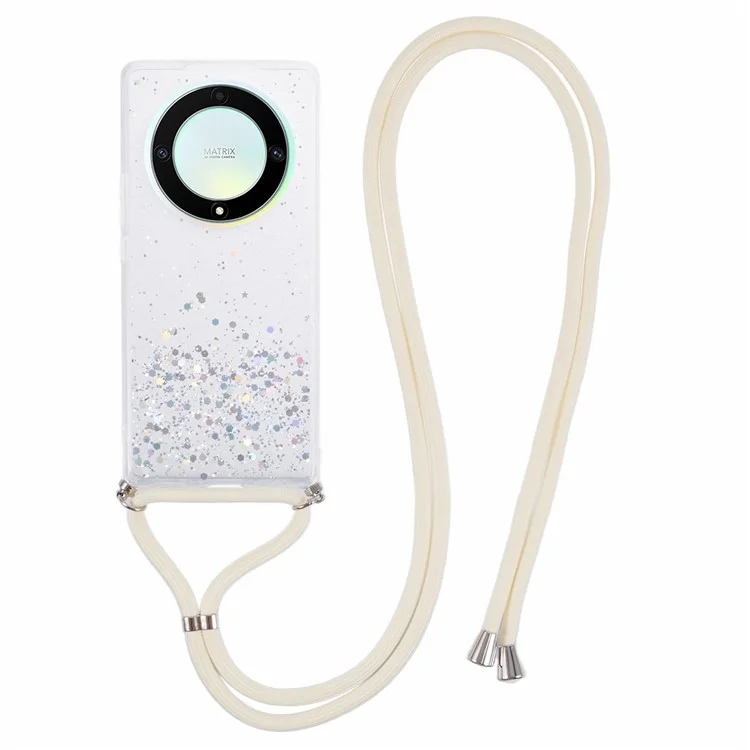 AW Series For Honor X9a 5G / X40 5G / Magic5 Lite 5G TPU Case Sparkle Epoxy Slim Phone Cover with Lanyard - White