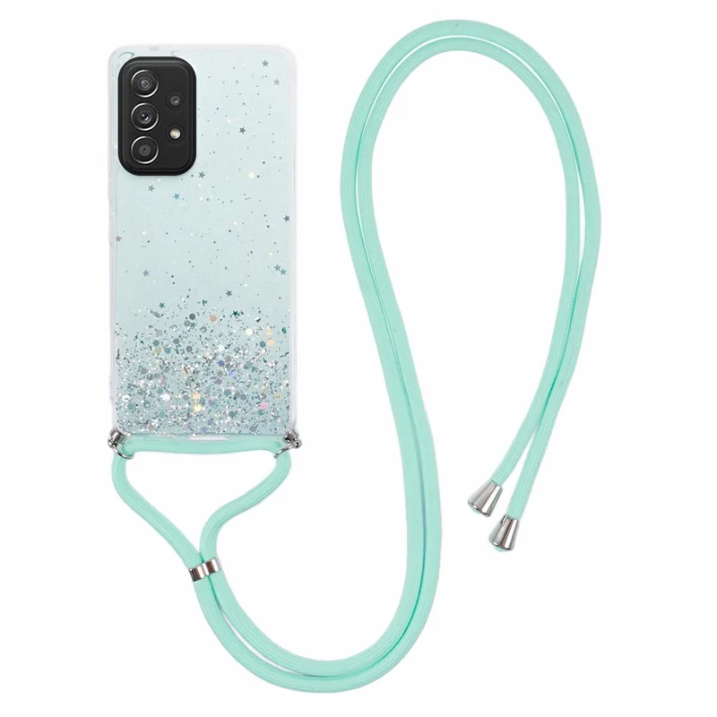 AW Series For Samsung Galaxy A52 4G / A52s 5G / A52 5G Case Sparkle Epoxy TPU Phone Cover with Lanyard - Green
