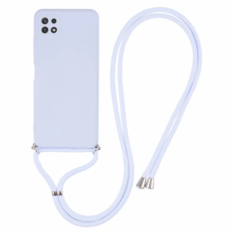 For Samsung Galaxy A22 5G (EU Version) Case Camera Protection TPU Phone Cover with Lanyard - Light Purple