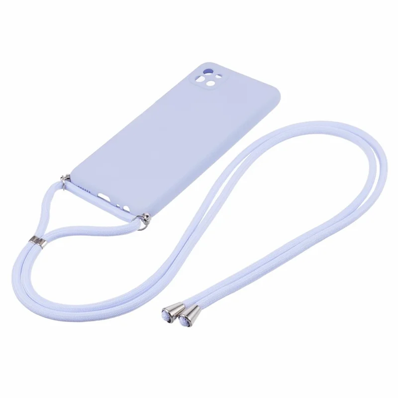 For Samsung Galaxy A22 5G (EU Version) Case Camera Protection TPU Phone Cover with Lanyard - Light Purple
