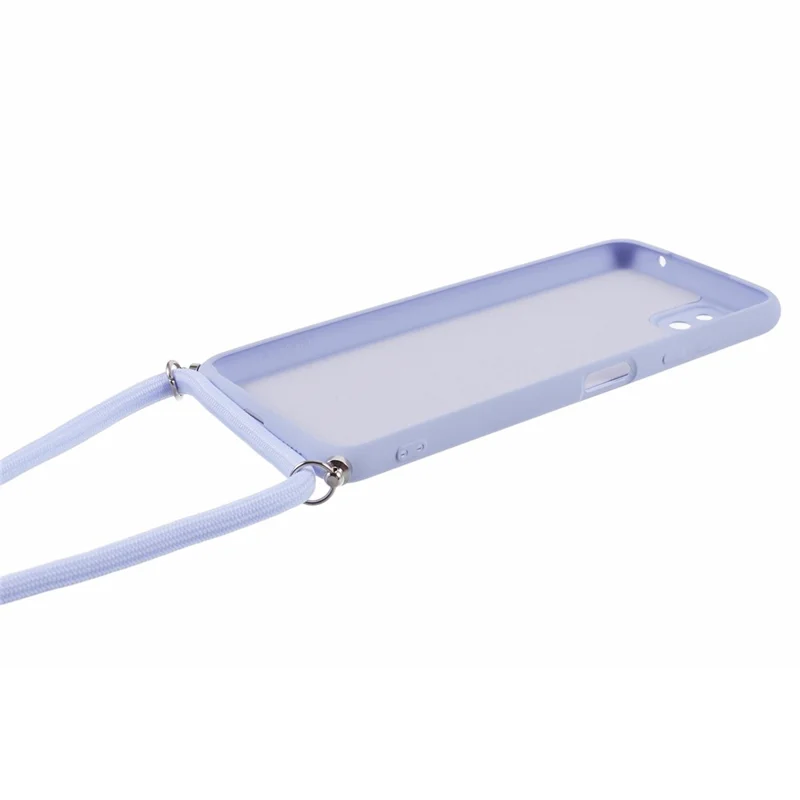 For Samsung Galaxy A22 5G (EU Version) Case Camera Protection TPU Phone Cover with Lanyard - Light Purple