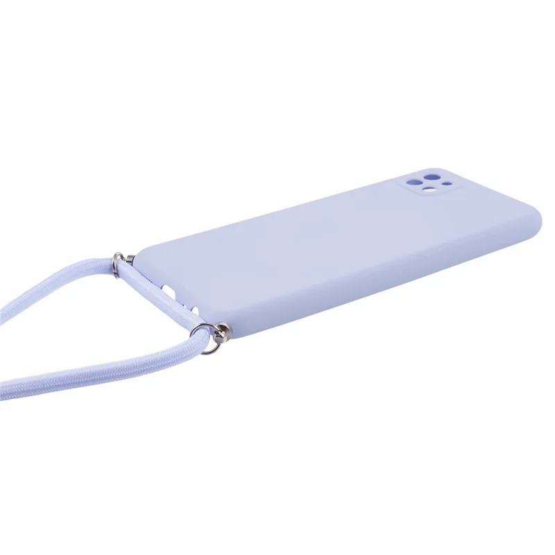 For Samsung Galaxy A22 5G (EU Version) Case Camera Protection TPU Phone Cover with Lanyard - Light Purple