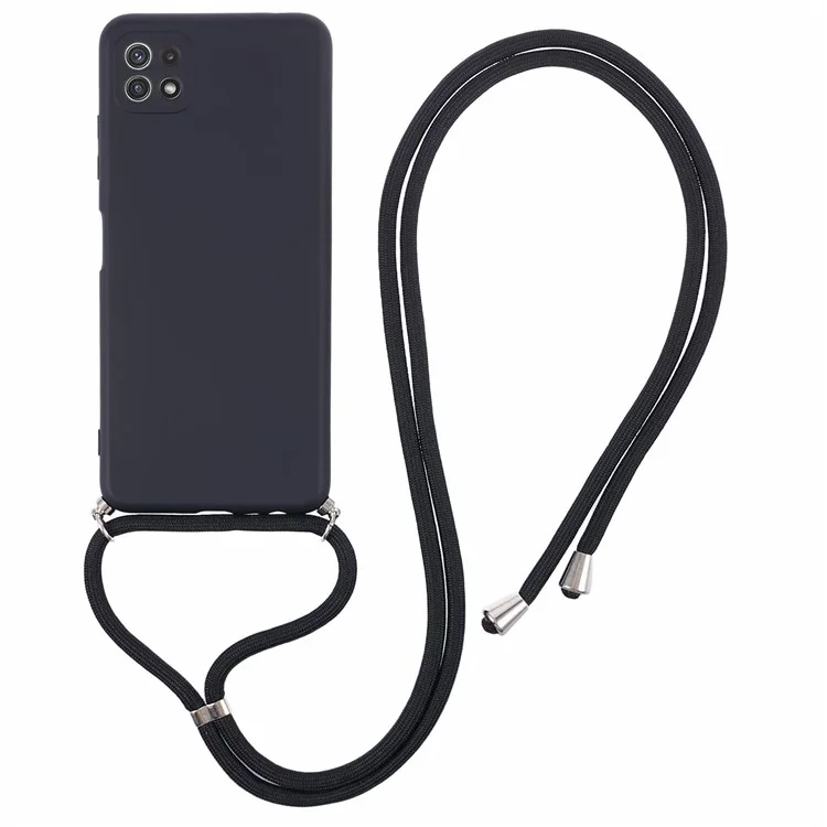 For Samsung Galaxy A22 5G (EU Version) Case Camera Protection TPU Phone Cover with Lanyard - Black