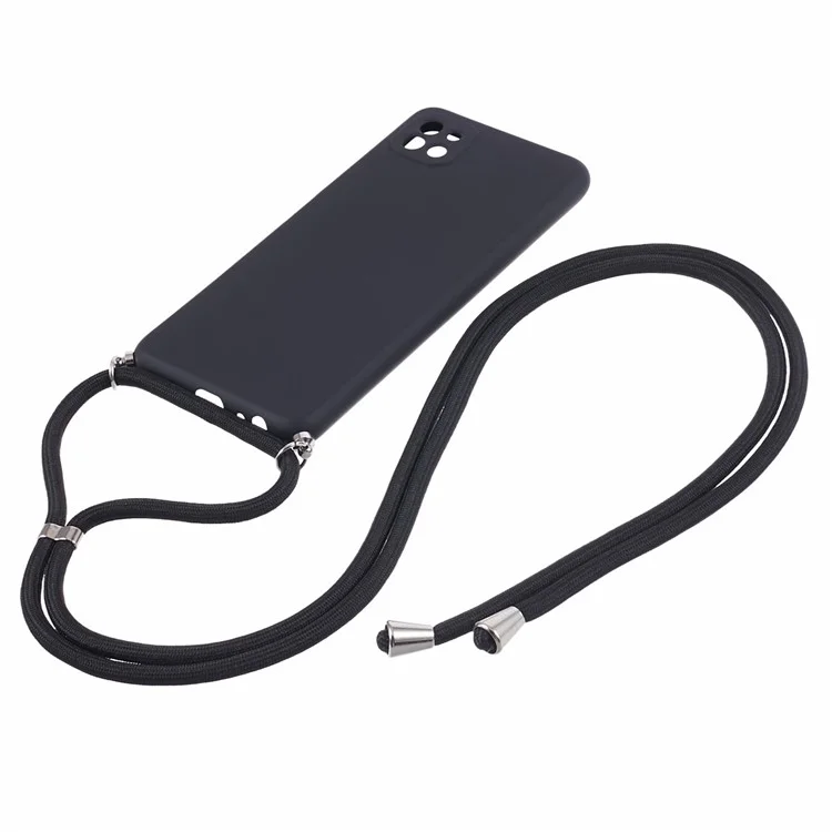 For Samsung Galaxy A22 5G (EU Version) Case Camera Protection TPU Phone Cover with Lanyard - Black