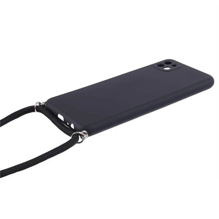 For Samsung Galaxy A22 5G (EU Version) Case Camera Protection TPU Phone Cover with Lanyard - Black