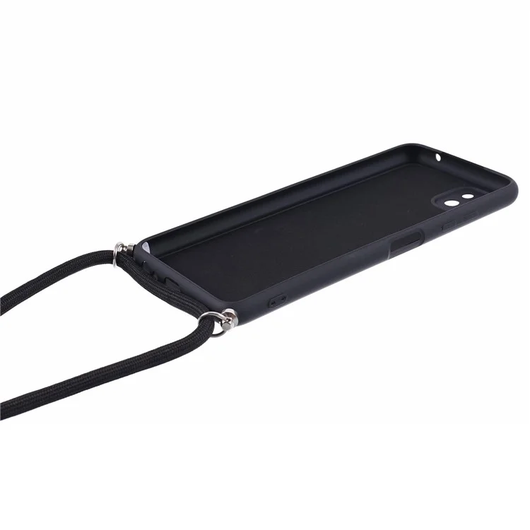 For Samsung Galaxy A22 5G (EU Version) Case Camera Protection TPU Phone Cover with Lanyard - Black