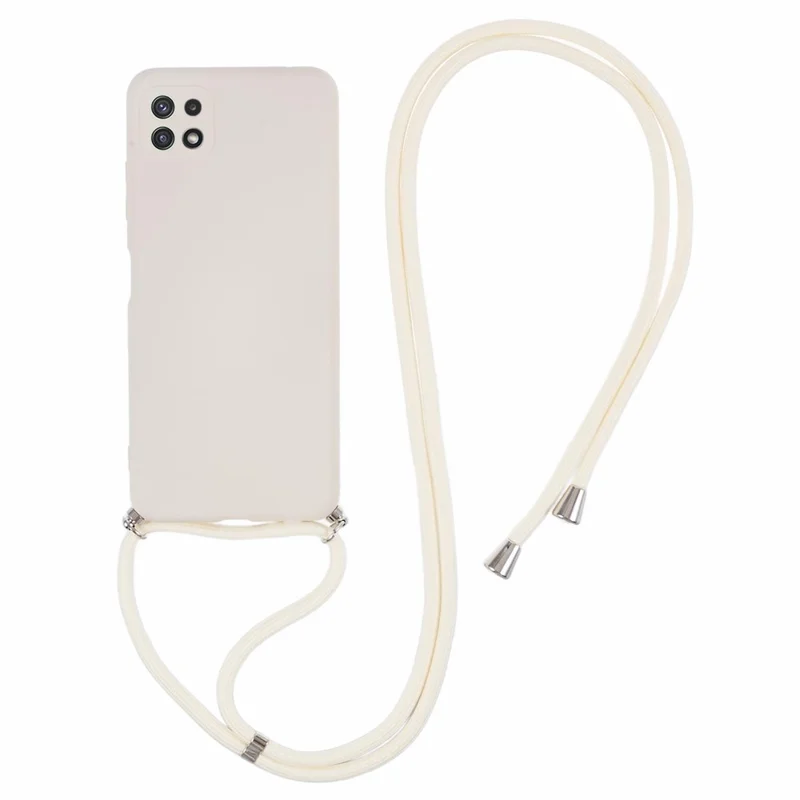 For Samsung Galaxy A22 5G (EU Version) Case Camera Protection TPU Phone Cover with Lanyard - White
