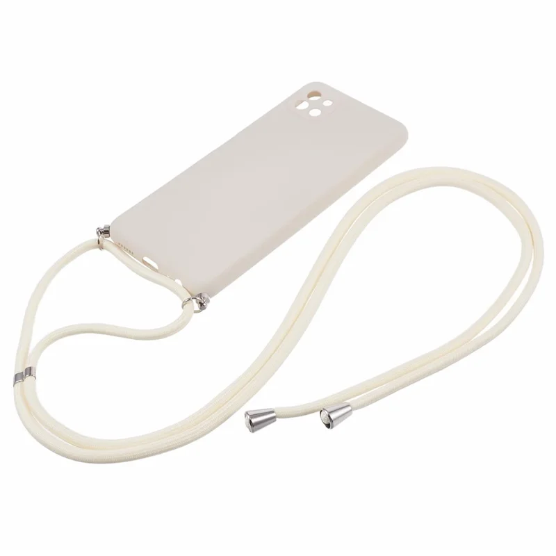 For Samsung Galaxy A22 5G (EU Version) Case Camera Protection TPU Phone Cover with Lanyard - White
