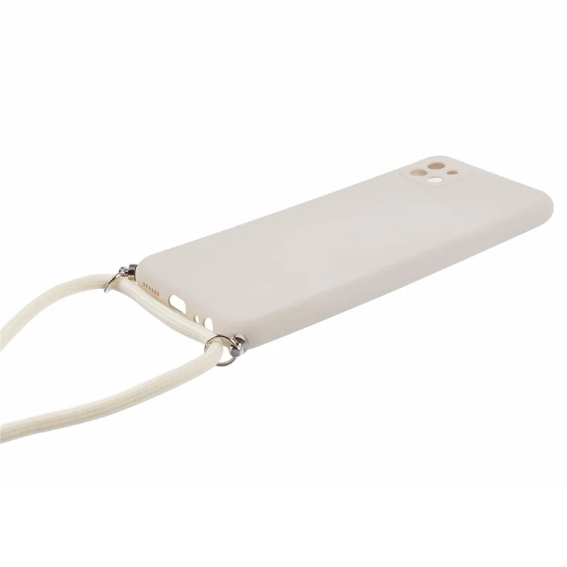 For Samsung Galaxy A22 5G (EU Version) Case Camera Protection TPU Phone Cover with Lanyard - White