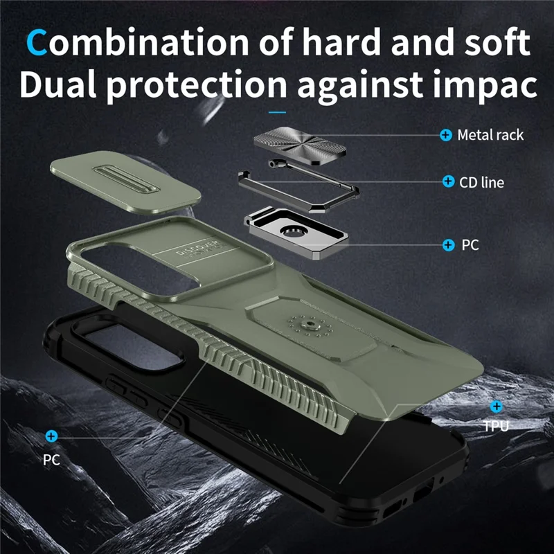 For Samsung Galaxy A54 5G Case Slide Lens Protection Phone Kickstand Cover - Green