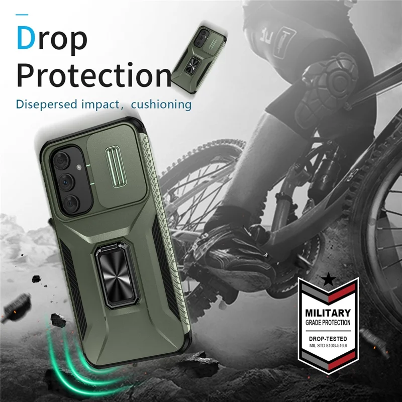 For Samsung Galaxy A54 5G Case Slide Lens Protection Phone Kickstand Cover - Green