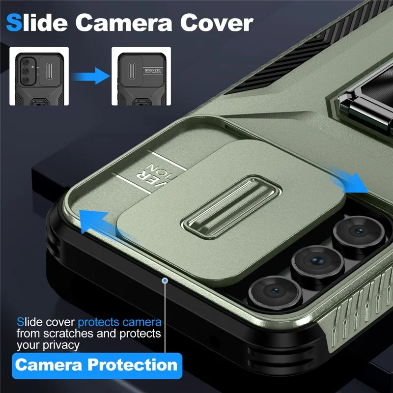For Samsung Galaxy A54 5G Case Slide Lens Protection Phone Kickstand Cover - Green