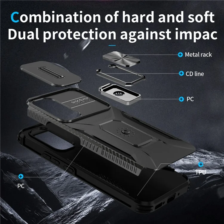 Funda para Samsung Galaxy A54 5G Slide Lens Protection Phone Kickstand Cover - Negro