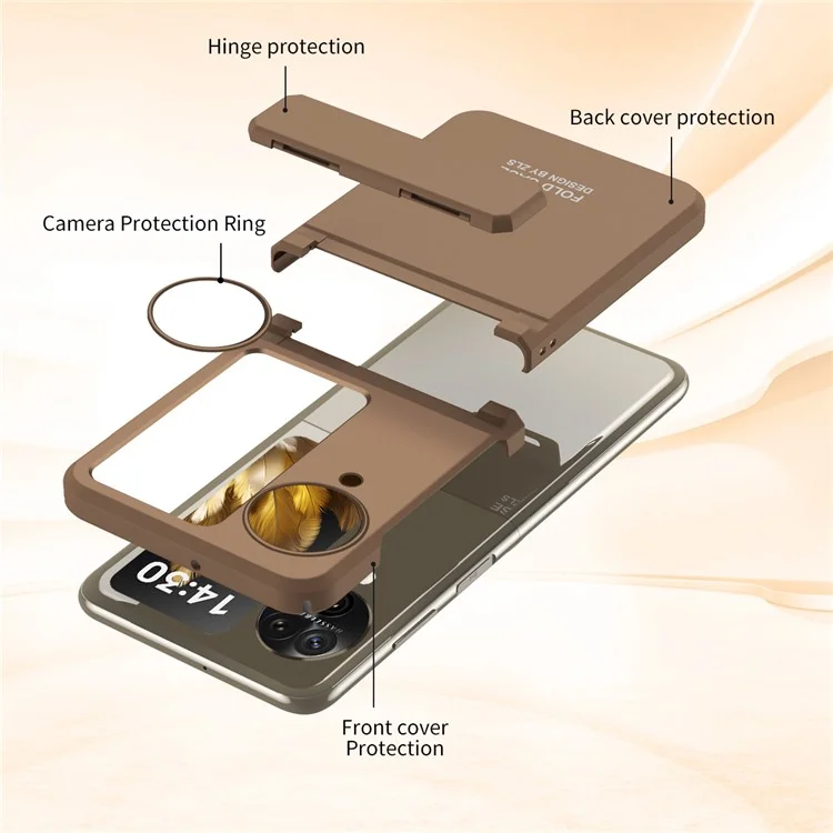 For Oppo Find N3 Flip 5G Case Anti-scratch Hard PC Phone Back Cover - Brown