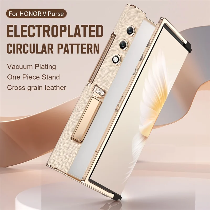 For Honor V Purse Case Kickstand Electroplating Folding Frame Phone Cover - Black