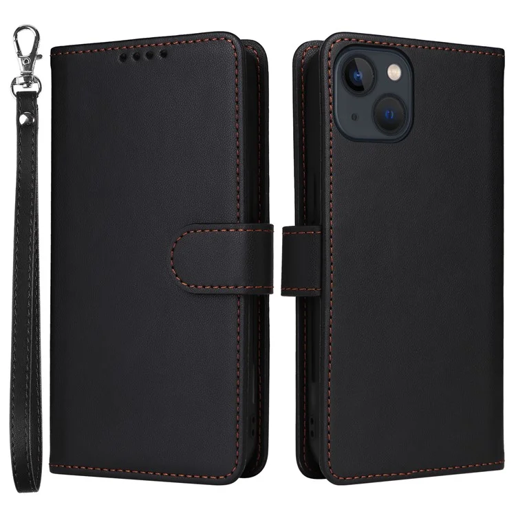 BETOPNICE 005 Coque pour iPhone 13 Étui détachable 2-en-1 en cuir avec porte-carte et dragenne - Noir