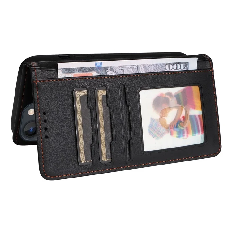 BETOPNICE 005 Coque pour iPhone 13 Étui détachable 2-en-1 en cuir avec porte-carte et dragenne - Noir