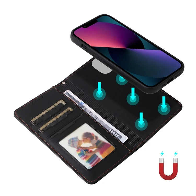 BETOPNICE 005 Coque pour iPhone 13 Étui détachable 2-en-1 en cuir avec porte-carte et dragenne - Noir