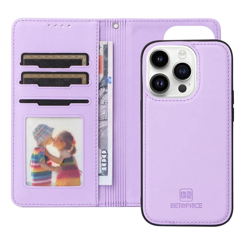 BETOPNICE 005 Capa Para iPhone 14 Pro Destacável 2 em 1 Folio de Couro PU Flip Shell - Roxo
