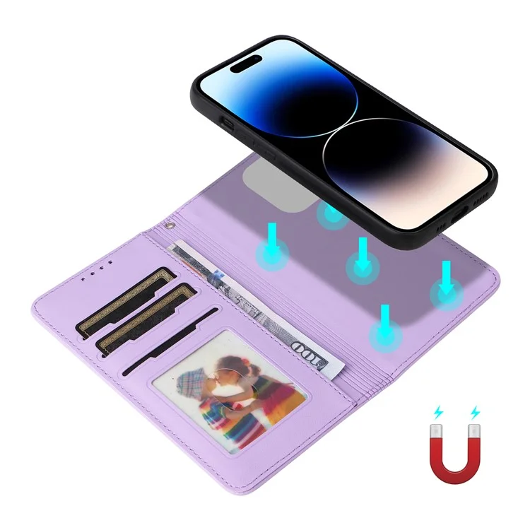BETOPNICE 005 Capa Para iPhone 14 Pro Destacável 2 em 1 Folio de Couro PU Flip Shell - Roxo