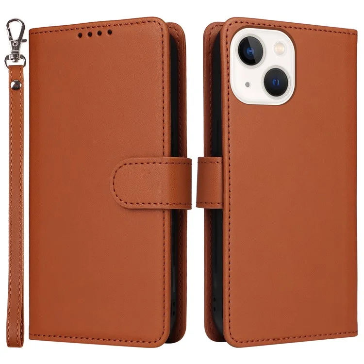 For iPhone 14 Plus Magnetic Case BETOPNICE Detachable PU Leather Phone Cover with Strap - Brown