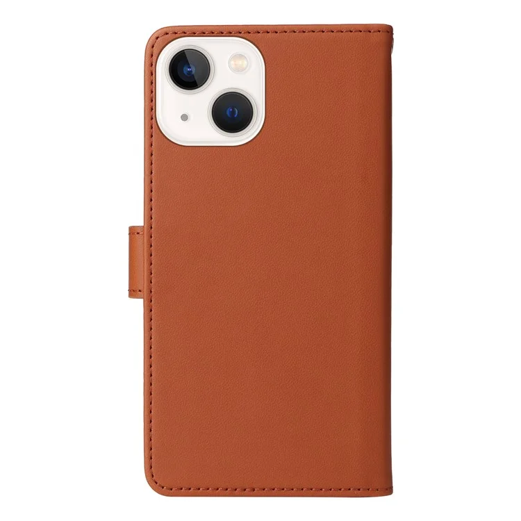 For iPhone 14 Plus Magnetic Case BETOPNICE Detachable PU Leather Phone Cover with Strap - Brown