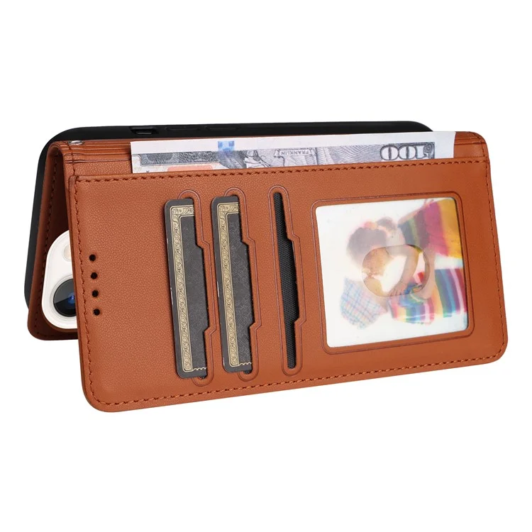 For iPhone 14 Plus Magnetic Case BETOPNICE Detachable PU Leather Phone Cover with Strap - Brown