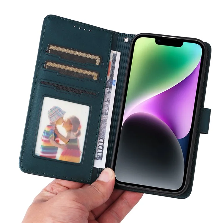 For iPhone 14 Magnetic Case BETOPNICE Detachable PU Leather Phone Cover with Strap - Blue