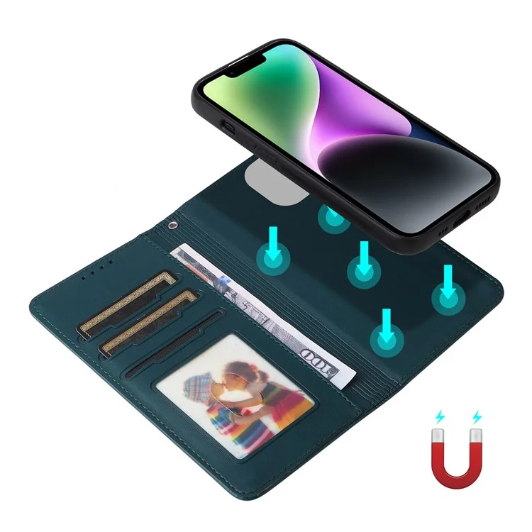 For iPhone 14 Magnetic Case BETOPNICE Detachable PU Leather Phone Cover with Strap - Blue