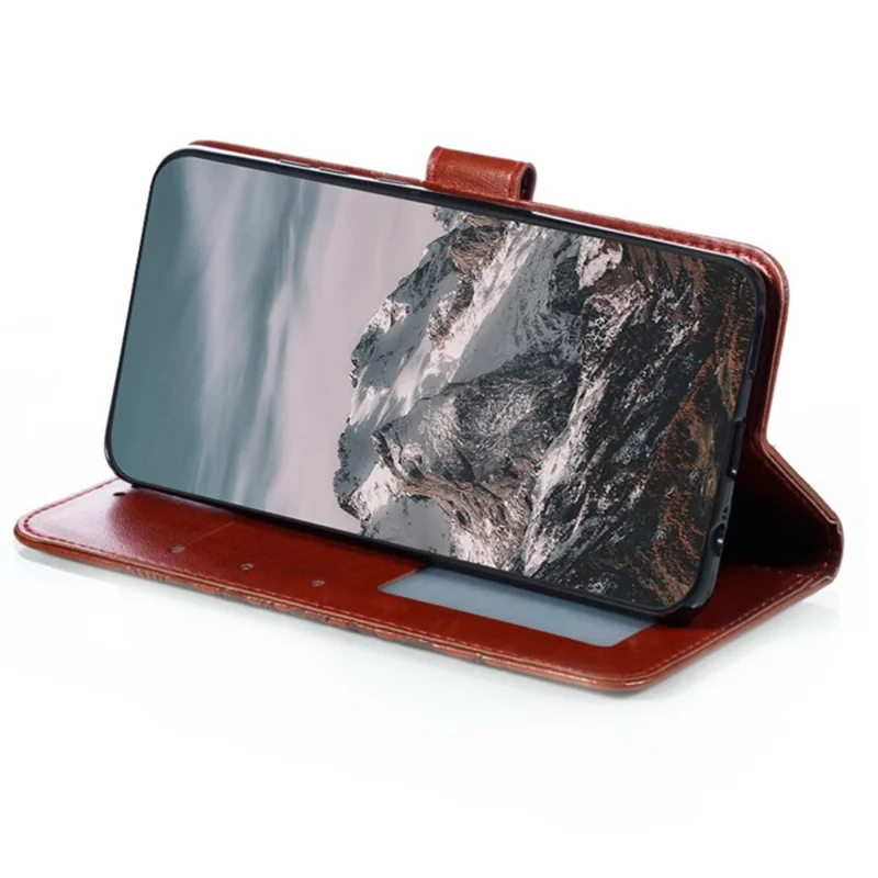 Per Samsung Galaxy A14 4G / 5G Case Stand Cover Imprinted PU Leather Phone Wallet - Marrone