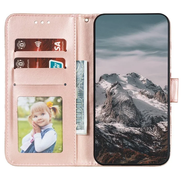 Para Samsung Galaxy A54 5G PU Leather Wallet Stand Phone Case Imprinting Phone Shell - Rose Gold