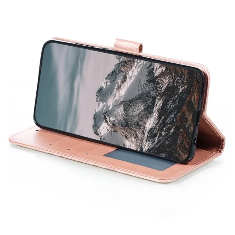 Para Samsung Galaxy A54 5G PU Leather Wallet Stand Phone Case Imprinting Phone Shell - Rose Gold