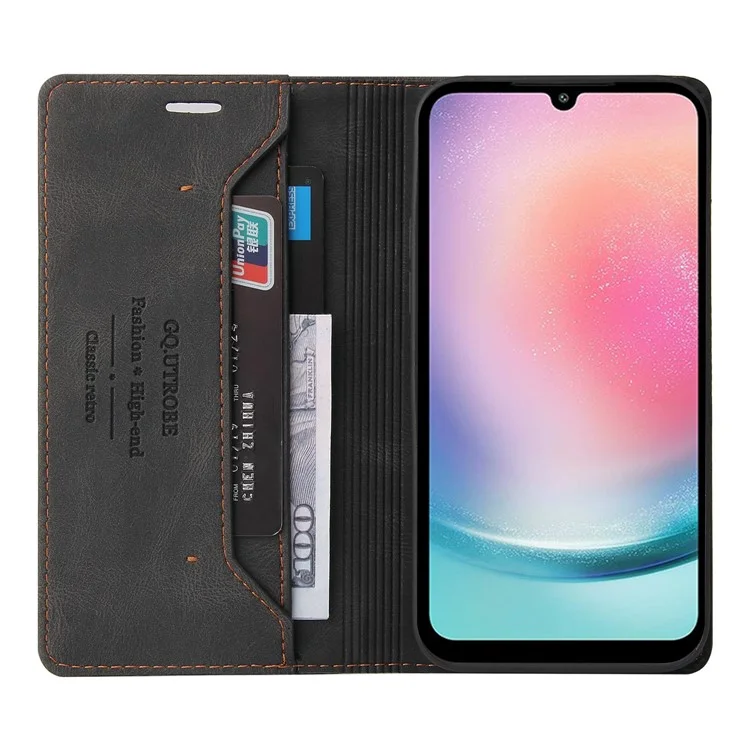GQ.UTROBE 008 Series Para Samsung Galaxy A24 4G (162,1 x 77,6 x 8,3 mm) Capa RFID Blocking Capa de Telefone em Couro PU - Preto