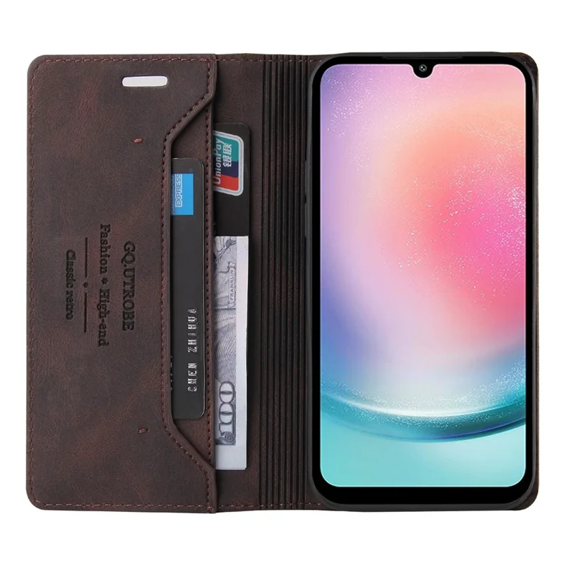 GQ.UTROBE 008 Series For Samsung Galaxy A24 4G (162.1 x 77.6 x 8.3mm) Case RFID Blocking PU Leather Phone Cover - Coffee