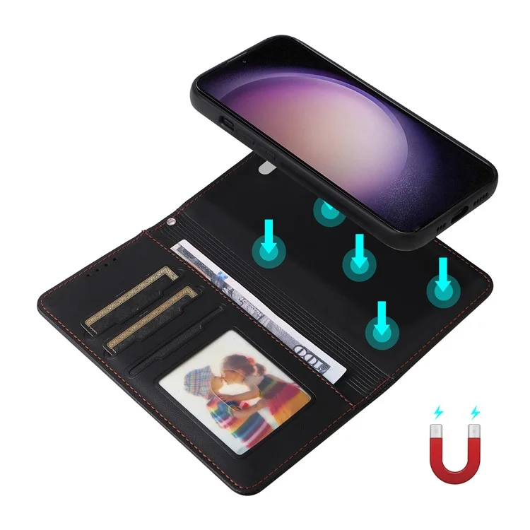 BETOPNICE 005 Abnehmbare Hülle für Samsung Galaxy S23 Case PU Leder Handyhülle - Schwarz