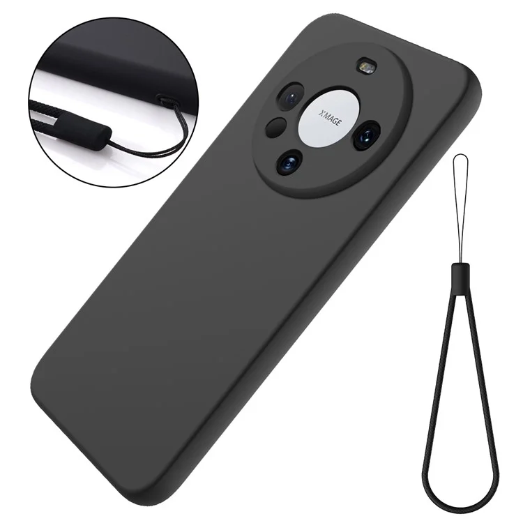 Phone Cover for Huawei Mate 60 Case Shockproof Liquid Silicone Cell Phone Shell with Strap - Black