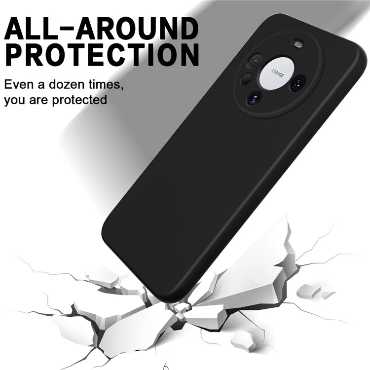 Phone Cover for Huawei Mate 60 Case Shockproof Liquid Silicone Cell Phone Shell with Strap - Black