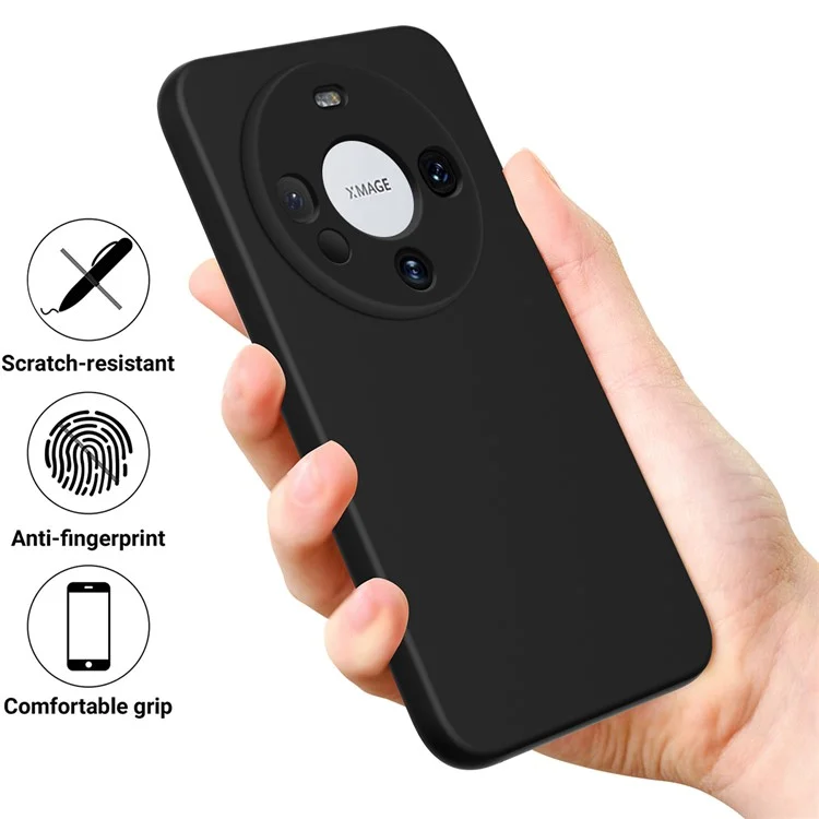 Phone Cover for Huawei Mate 60 Case Shockproof Liquid Silicone Cell Phone Shell with Strap - Black