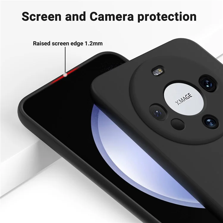 Phone Cover for Huawei Mate 60 Case Shockproof Liquid Silicone Cell Phone Shell with Strap - Black
