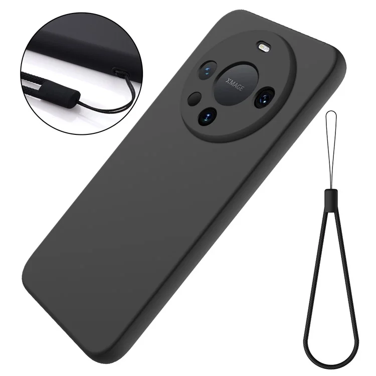 Flüssigsilikon-Handyhülle für Huawei Mate 60 Pro+ Case Schlanke Handyhülle mit Trageriemen - Schwarz