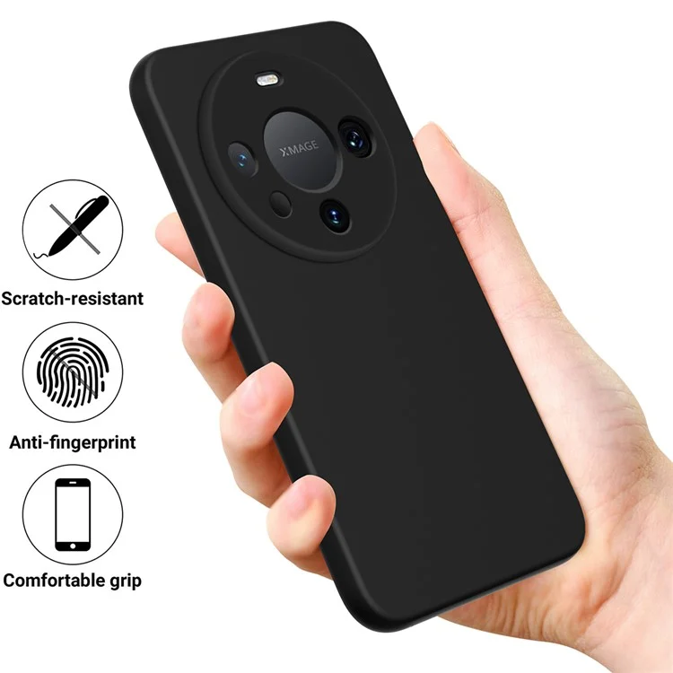 Flüssigsilikon-Handyhülle für Huawei Mate 60 Pro+ Case Schlanke Handyhülle mit Trageriemen - Schwarz