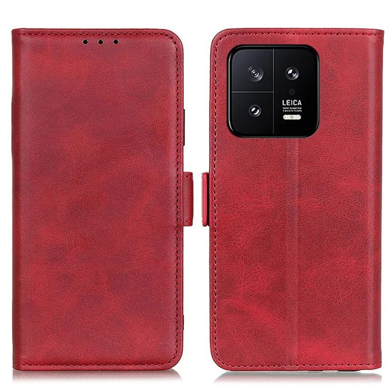 For Xiaomi 14 Case Foldable Stand Phone Cover TPU +PU Leather Wallet - Red