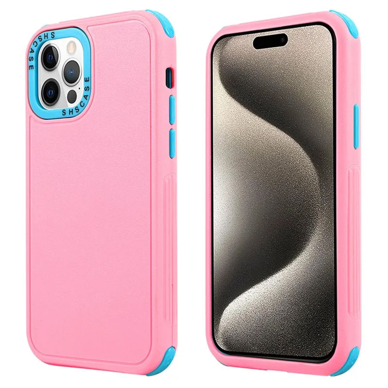 For  iPhone 15 Pro Max Phone Case 3-in-1 TPU + PC Anti-Drop Cover - Pink+Sky Blue