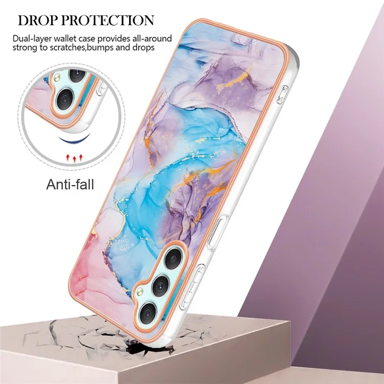 For Samsung Galaxy A25 5G (Global) (161.0 x 76.5 x 8.3mm) Case with IMD Marble Flower Pattern TPU Mobile Back Cover - Milky Way Marble Blue