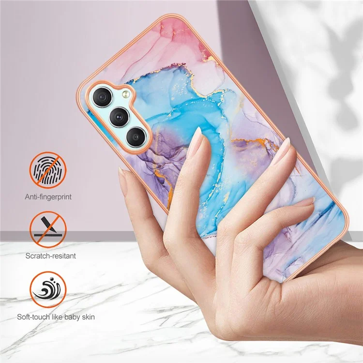 For Samsung Galaxy A25 5G (Global) (161.0 x 76.5 x 8.3mm) Case with IMD Marble Flower Pattern TPU Mobile Back Cover - Milky Way Marble Blue